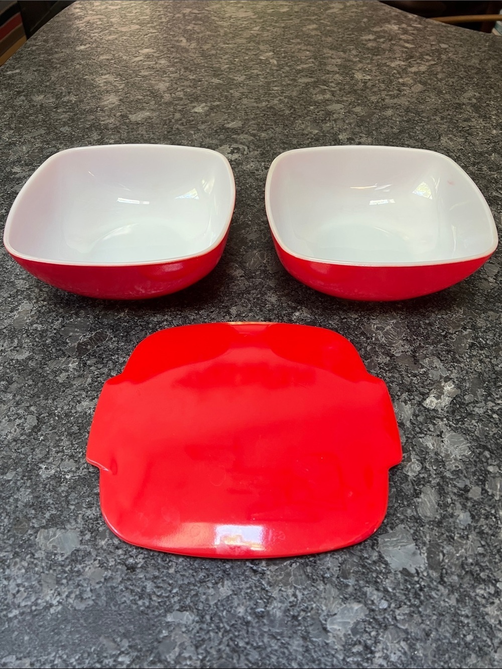 Pyrex Set of Three Red Vintage Casserole Hostess Bowl with Lid Set